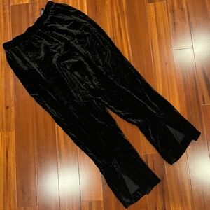 Theory Black Velvet Pants Front Slits Elastic Waistband Size P Petite Small